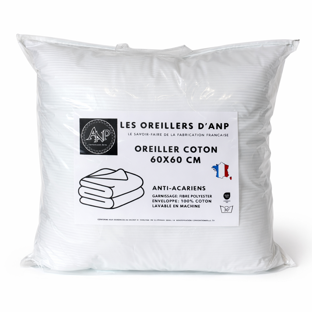 Oreiller 60x60 cm - enveloppe 100% coton 🇫🇷